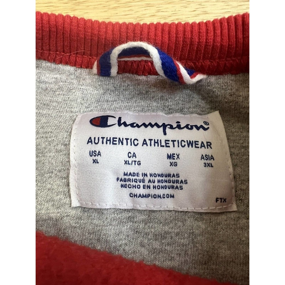 Champion Mens XL Red Sweatshirt‎ Large Horizontal Spellout Logo Pullover - Picture 3 of 4